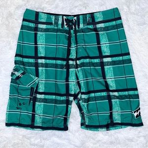 BILLABONG Platinum Stretch Recycler Hydrostretch Green Plaid Board Shorts 34
